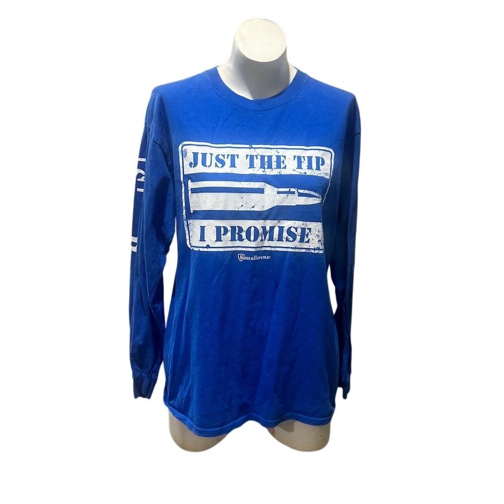 Spreadshirt Men's Long Sleeve Graphic Tee Blue "Just The Tip I Promise" L